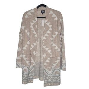 Frye Ladies' tribal geometrric Patterned Cardigan Sweater NEW Medium Tan Cream